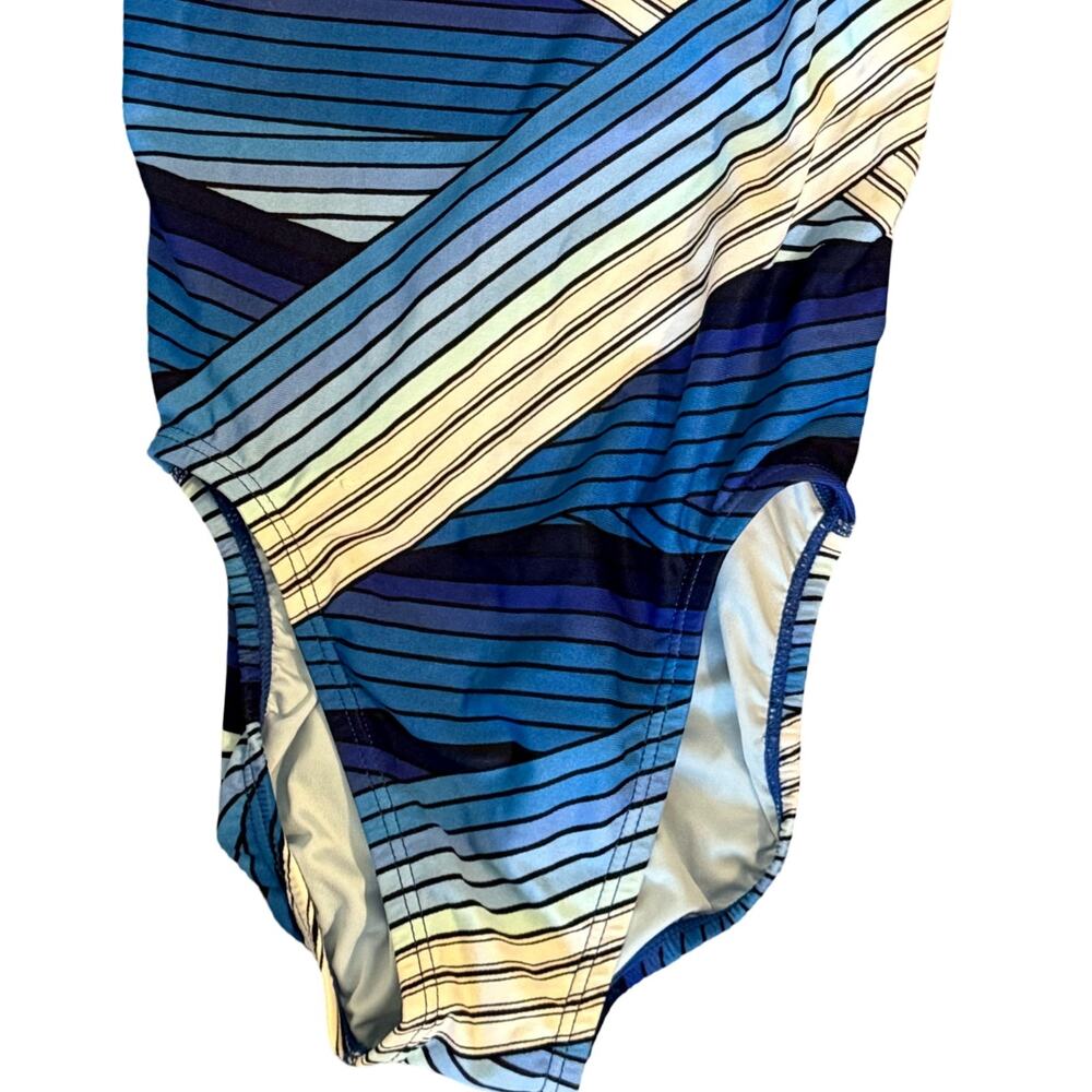 Nike Swimsuit Womens Small Blue Striped Athletic Racerback Training One Piece - Picture 4 of 9